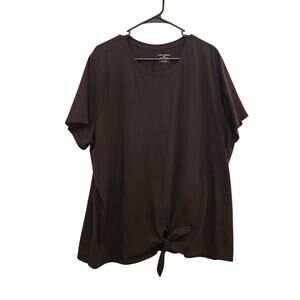 Lane Bryant Short Sleeve Crew Neck Tie-Front T-Shirt Casual Top Black Size 22/24